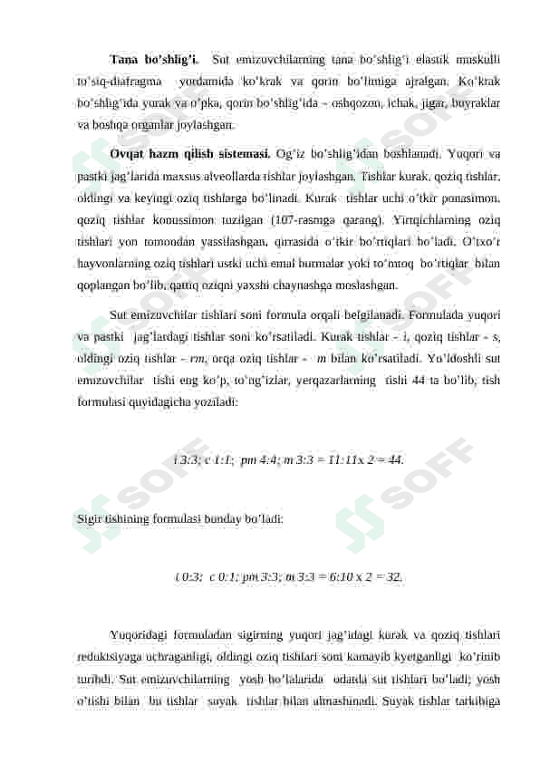 Sut emizuvchilarning sinfining umumiy ta’rifi, tashqi tuzilishi,skelet va muskulaturasi 8