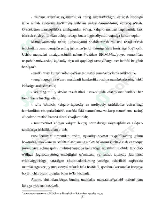 O‘ZBEKISTONNING DUNYONING RIVOJLANGAN DAVLATLARI BILAN IQTISODIY HAMKORLIGI. 8