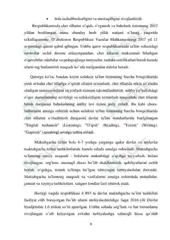 INGLIZ TILIDA TOG'LAR, TOR DARALAR VA G’ORLARNI  O’RGATISH ISHLANMA-LOYIHASI 8