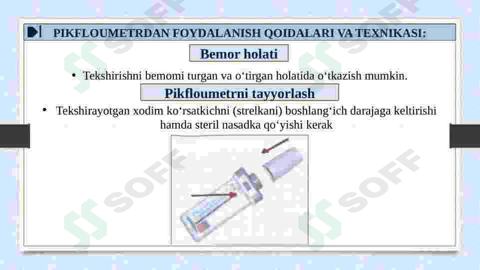 NORMA VA PATOLOGIYADA OKSIGEMOMETRIYA VA PIKFLOUMETRIYA KO‘RSATKICHLARI. BRONXOOBSTRUKTIV SINDROMNING RIVOJLANISH XAVF OMILLARI. 8