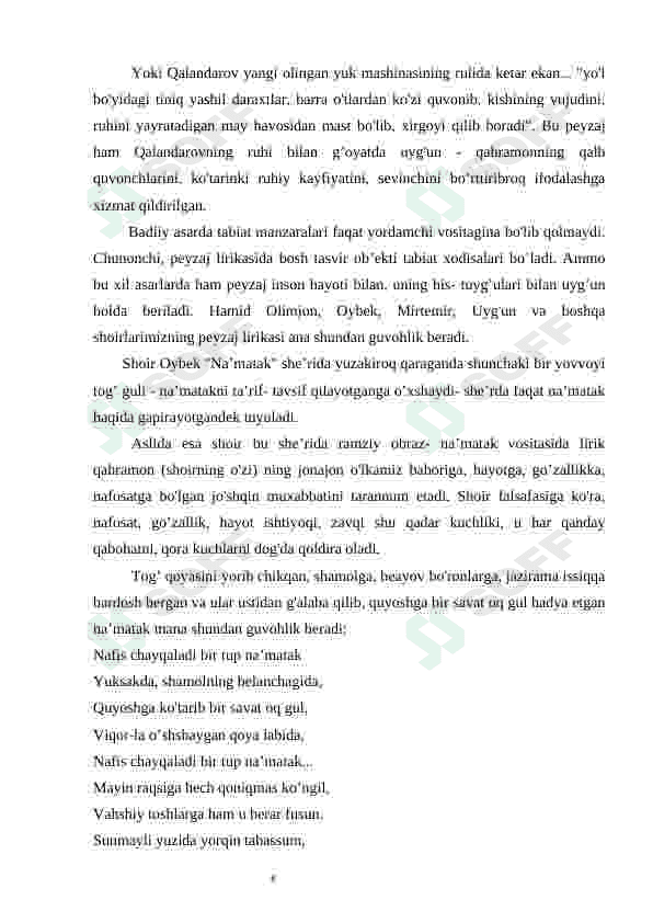 Adabiyotda tabiat tasviri. Abduqayum Yo'ldoshevning Daryo romani asosida 8