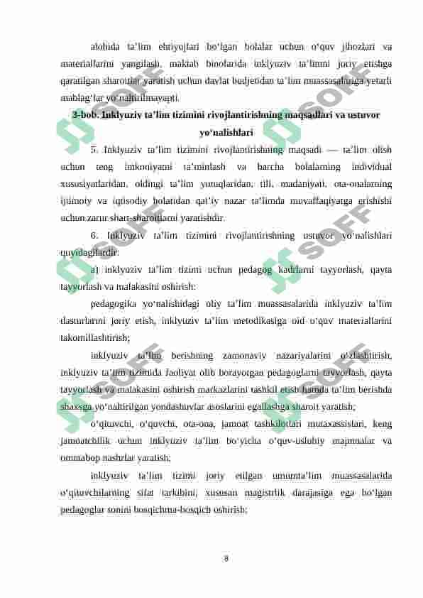 Alohida yordamga muhtoj shaxslarni inklyuziv ta’lim konsepsiyasining mohiyati va asosiy qoidalari 8