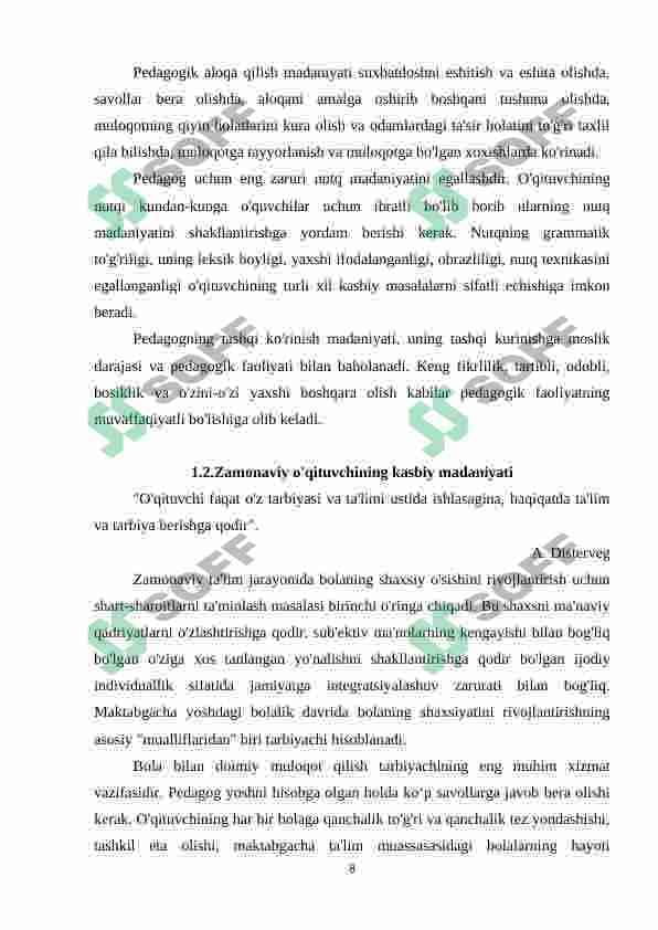 Boshlang’ich sinf o’qituvchisining kasbiy madaniyati 8