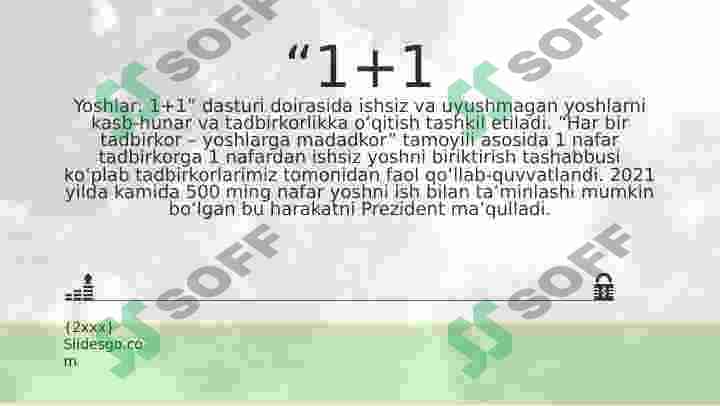 Uyushmagan yoshlarni mehnat bozorida raqobatdosh kasb-hunarlarga o’qitish va xotin- qizlar tadbirkorligini rivojlantirish 8
