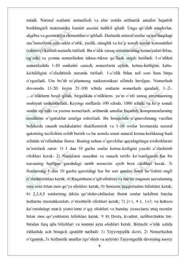 IKKINCHI O’NLIK SONLARNI OG’ZAKI VA YOZMA NOMERLASHNI O’GATISH METOTLARI kurs ishi 8