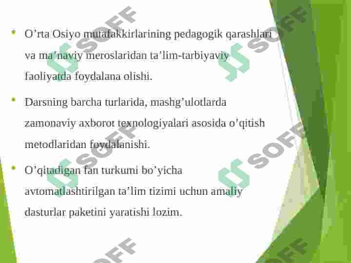 O'qituvchining ta'lim jarayonidagi faoliyati va darsga tayyorgarligi 8