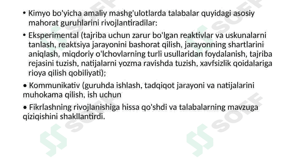 Kimyo darslarida talabalarning amaliy faoliyati ko'nikmalarini shakllantirish 8