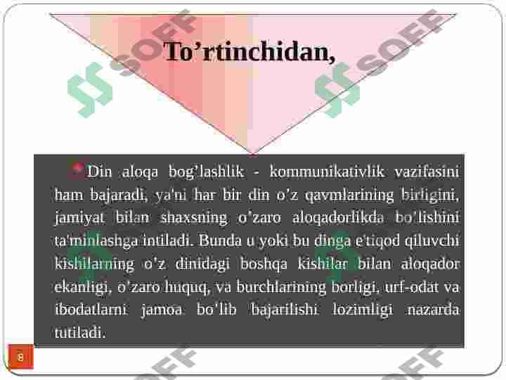 Dinning vujudga kelishi, diniy ta’limotlarning shakllanishi va rivojlanishi 8