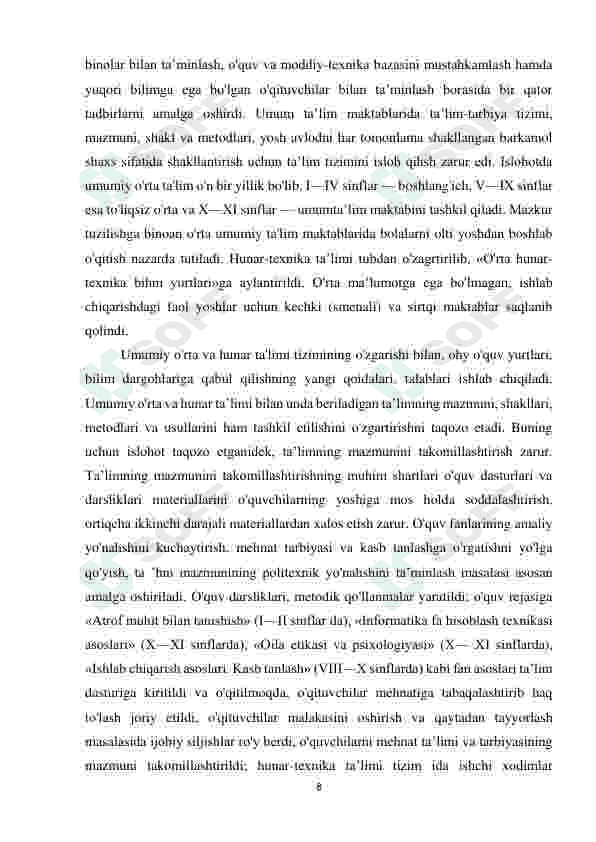 XX ASRNING 70-80 YILLARIDA O'ZBEKISTONDA XALQ TA'LIMI 8