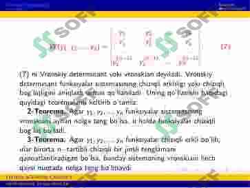 Yuqori tartibli chiziqli differensial tenglamalar. Ostrogradskiy-Liuvill formulasi 8