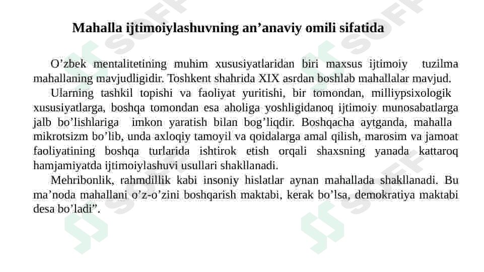 Mahalla ijtimoiylashuvining  an’anaviy omili sifatida 8