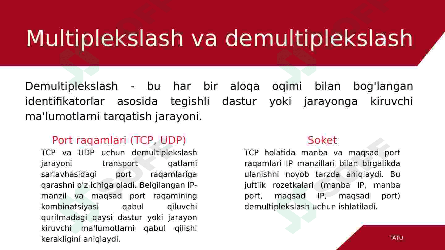 Oqimni boshqarish va buferlash. Multiplekslash va demultiplekslash. Yuklanish nazorati, Token Bucket va Leaky Bucket algoritmlari. Transport tarmoqlarini qurish usullari: PDH, SDH, SONET va DWDM texnologiyalari 8