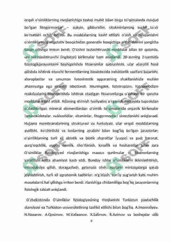O'simliklar fiziologiyasining rivojlanishida olimlarning qilgan ishlari 8