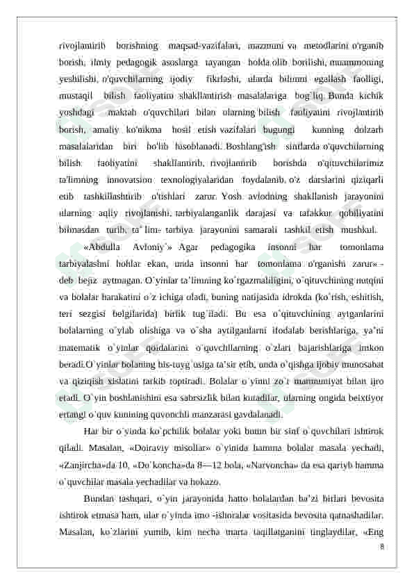 Boshlangʻich sinflarda matematik oʻyinlarning oʻziga xos xususiyatlari kurs ishi 8