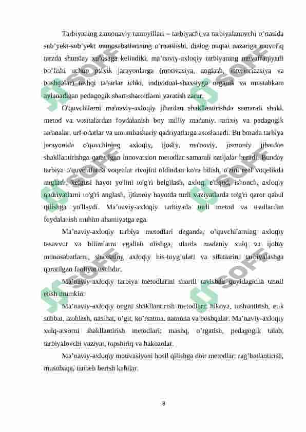Ma’naviy axloqiy tarbiya ishlarini amalga oshirishda pedagogik mahorat 8