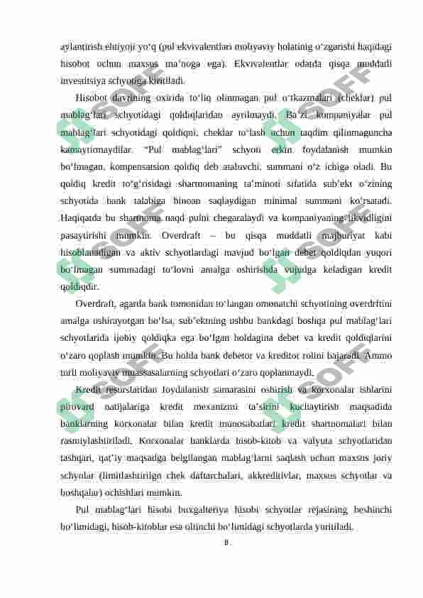 Bankdagi hisob-kitob schyoti va valuta schyotidagi pul mablag'lari hisobi 8
