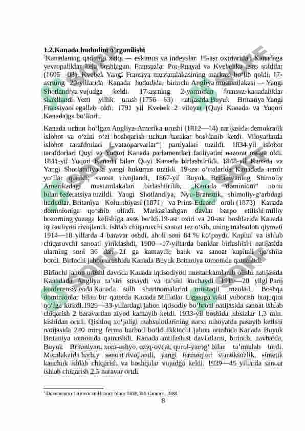 Tarix darslarida XVII asrda shimoliy Amerika.Amerika qo’shma shtatlarini tashkil topishi 8