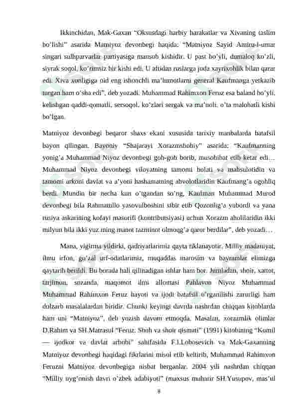 Xorazm adabiy maktabida Muhammad Rahimxon Feruzning tutgan o’rni 8