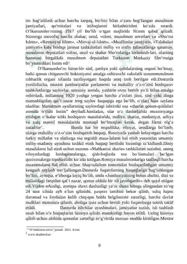 “TURKISTONDA BOLSHEVIKLAR HUKMRONLIGI VA UNING XONLIKLARGA TA’SIRI” 8
