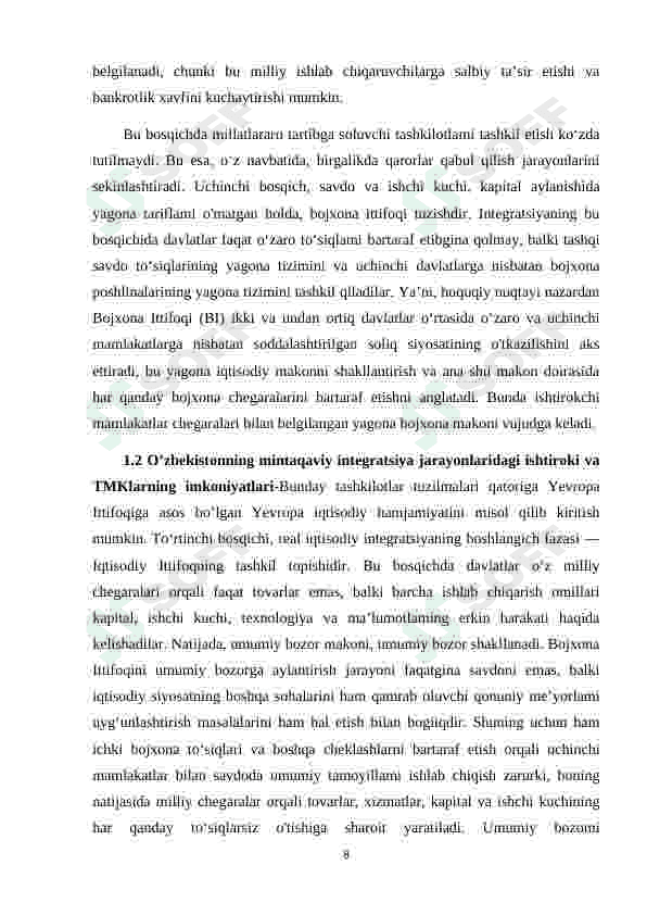 O'ZBEKISTONNING INTEGRATSION JARAYONLARDAGI  ISHTIROKI 8