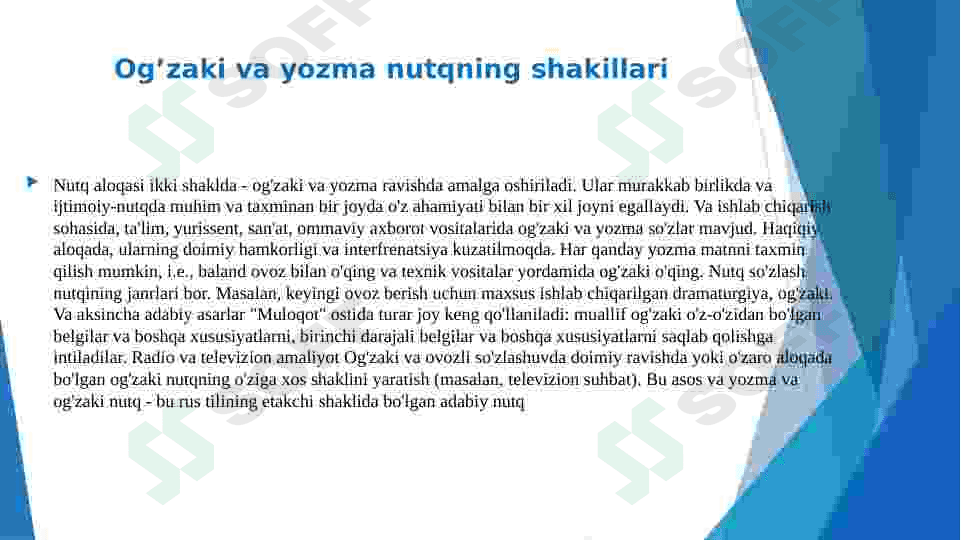 YOZMA VA OG’ZAKI USLUB VA UNING XUSUSIYATLARI 8