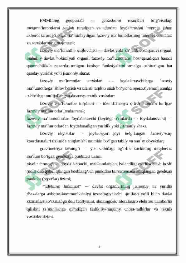 O‘ZBEKISTON RESPUBLIKASI FAZOVIY MA'LUMOTLAR MILLIY INFRATUZILMASINI YURITISH TARTIBI (BINO VA INSHOATLAR KADASTRI AXBOROTLARINI SHAKLLANTIRISH TARTIBI) 8