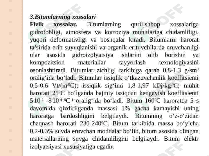 BITUMLI   VA   QATRONLI   BOG‘LOVChILAR    VA ULAR   ASOSIDAGI   MATERIALLAR 8