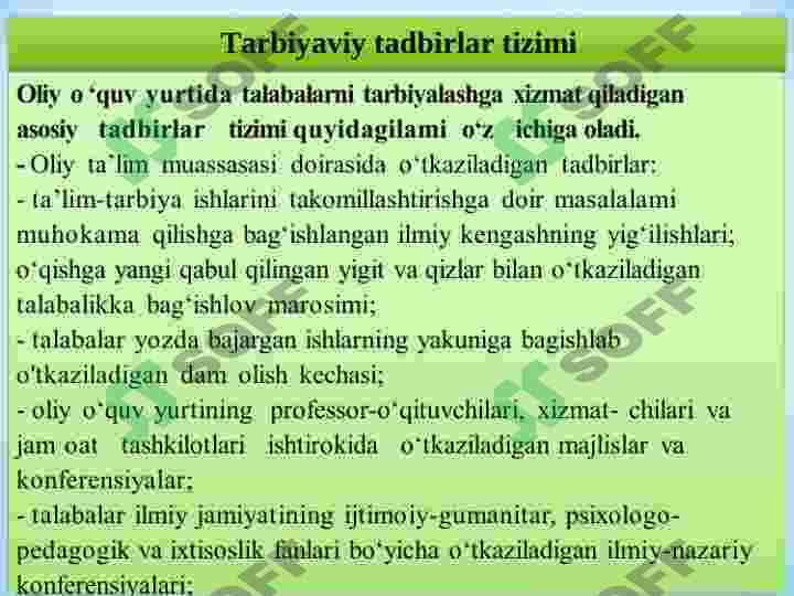 OLIY O‘QUV YURTIDA  TARBIYAVIY ISHLARNI REJALASHTIRISH 8
