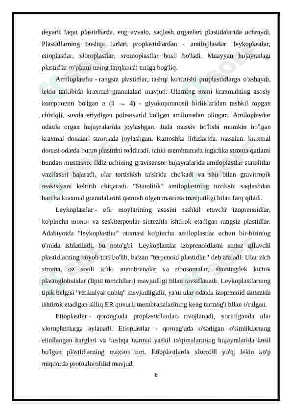 Plastida pigmentlari va ularni fotosintezdagi roli 8