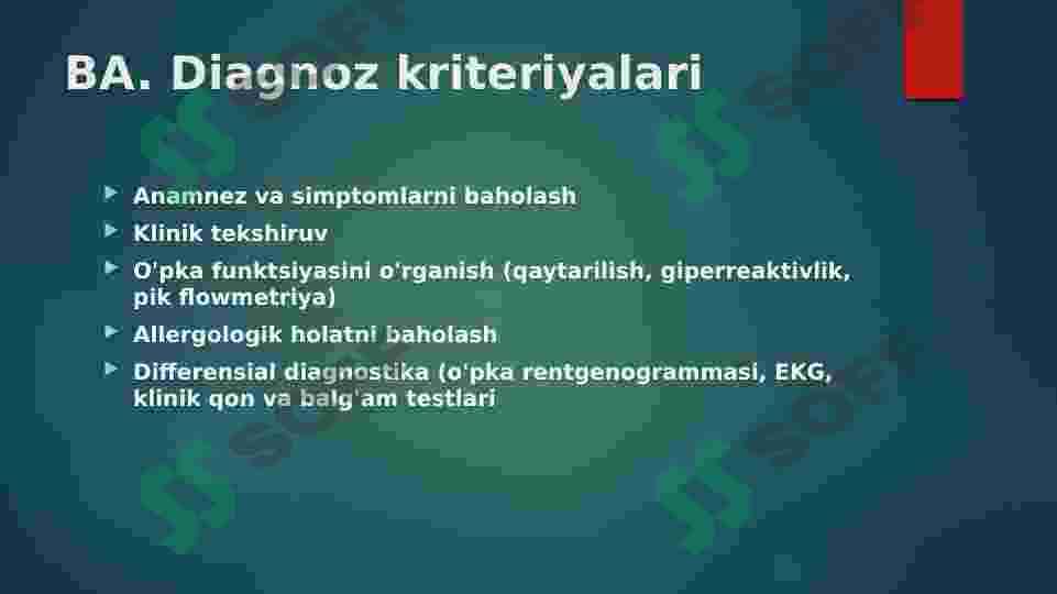Bronxial astma , sabablari , klinikasi, davolash va praktikasi 8