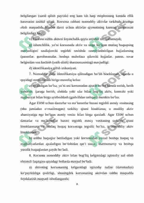 Nomodiy aktivlar tarifi, tan olinishi, boshlang’ich tannarxi 8