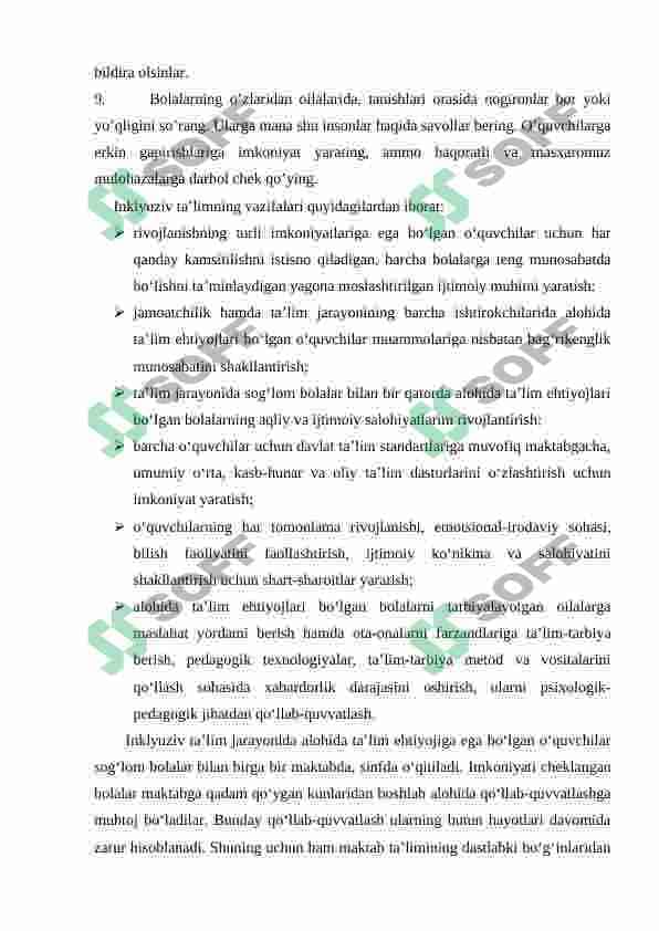 Alohida yordamga muhtoj bolani samarali inlyuziyasi uchun ichki sharoitlar 8