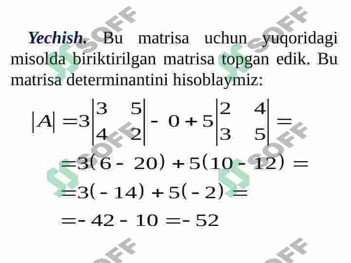 Teskari matrisa. Matrisaning rangi. Chiziqli tenglamalar sistemasi. 8