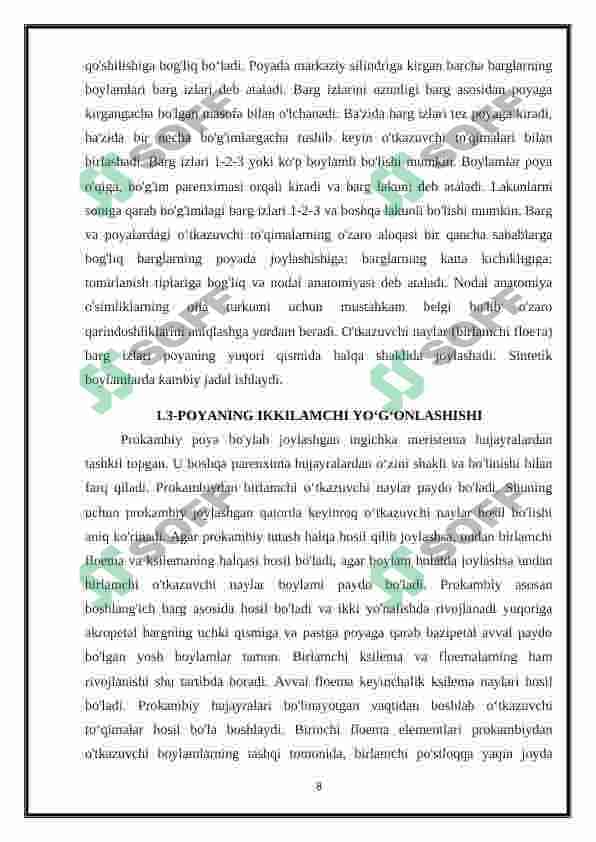 Ko'p yillik daraxtsimon o'simliklar poyasining anatomik tuzulishi 8