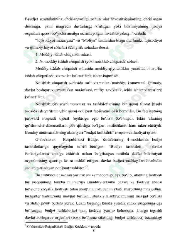 BYUDJET TASHKILOTLARINING BYUDJETDAN TASHQARI MABLAG'LARINI SHAKLLANTIRISH MASALALARI 8