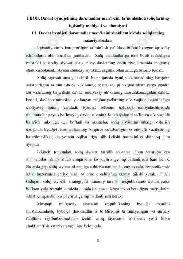Byudjet-soliq siyosati mamlakat iqtisodiy siyosatining ajralmas bug’uni sifatida (O’zbekiston Respublikasi misolida) 8