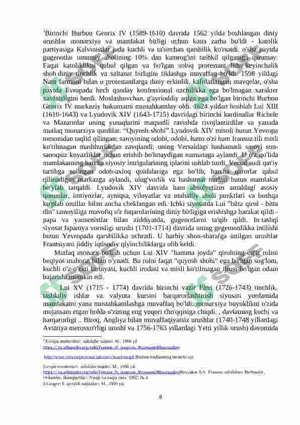Fransiyada Burbonlar hukumronligi davri 8