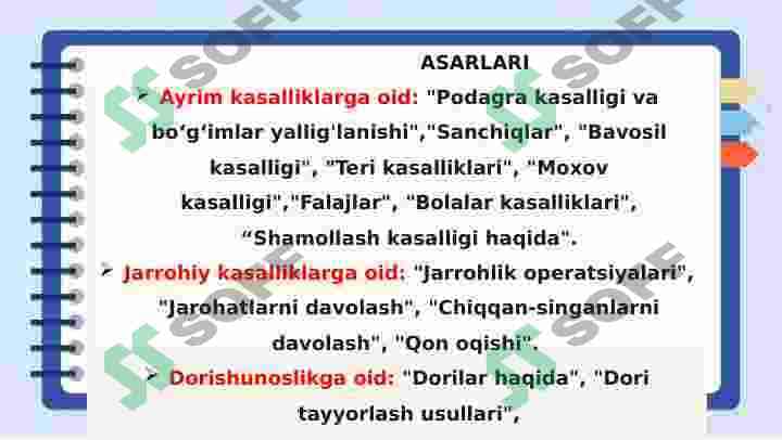 Ar-Roziy va Ar-Roziy va Jurjoniy, ularning jahon tibbiyoti rivojlanishiga qo`shgan hissasi , ularning jahon tibbiyoti rivojlanishiga qo`shgan hissasi 8
