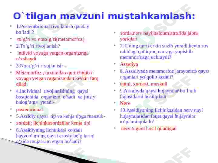 “Embrion rivojlanishga tashqi muhitning ta`siri.Rivojlanishning umumiy qonuniyatlari. Biogenetik  qonun. Embrionlarning o`xshashlik qonuni “ 8