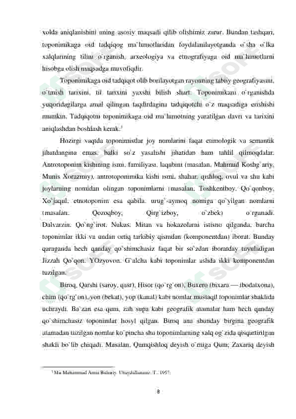 Buxoro viloyati toponimik nomlari va ularning turlari 8