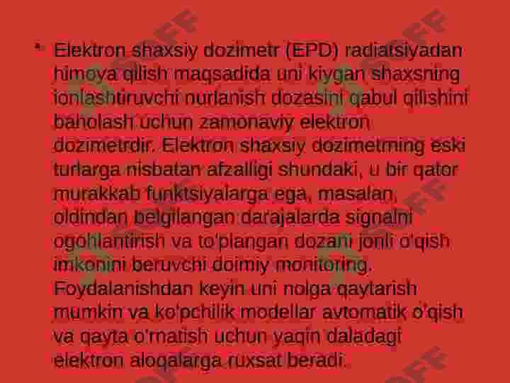 Sanitar dozimetrik Nazorat (Gigiyena) 8