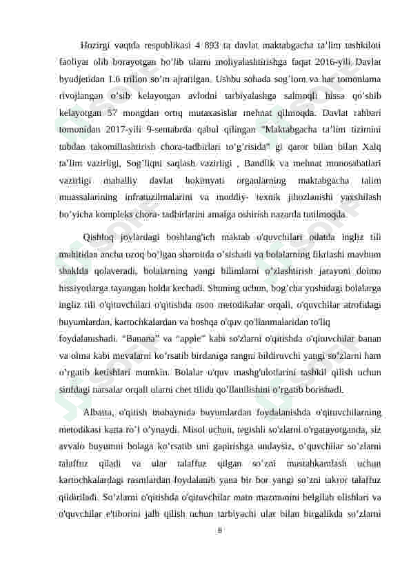 MAKTABGACHA YOSHDAGI BOLALARGA INGLIZ TILINI O'RGATISH ISHLANMA-LOYIHASI 8