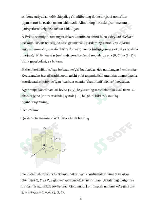 To‘g‘ri chiziqda, tekkislikda va fazoda koordinatalar sistemasi 8