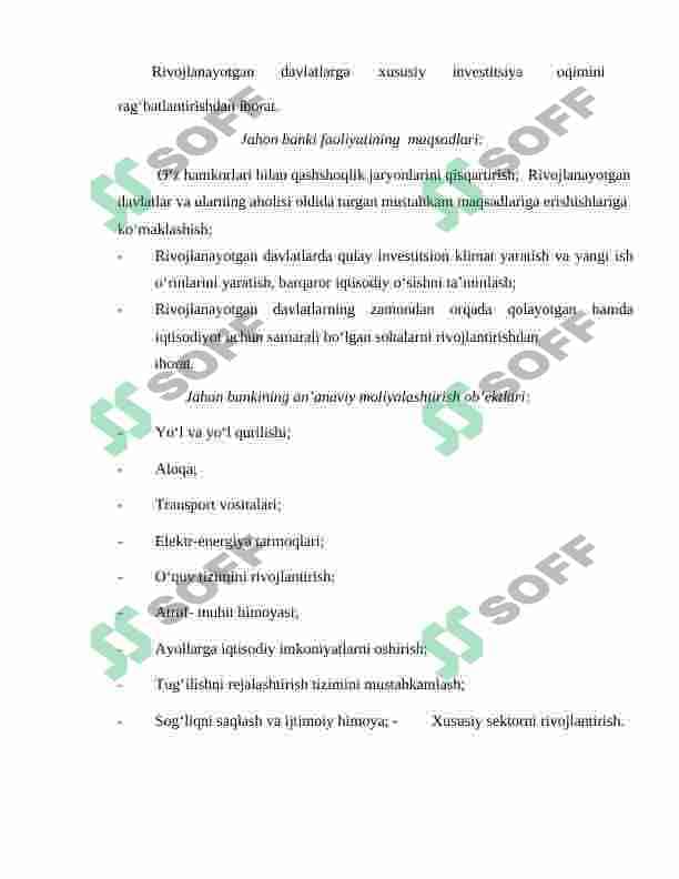 JAHON BANKI, UNING VAZIFALARI VA FUNKSIYALARI 8