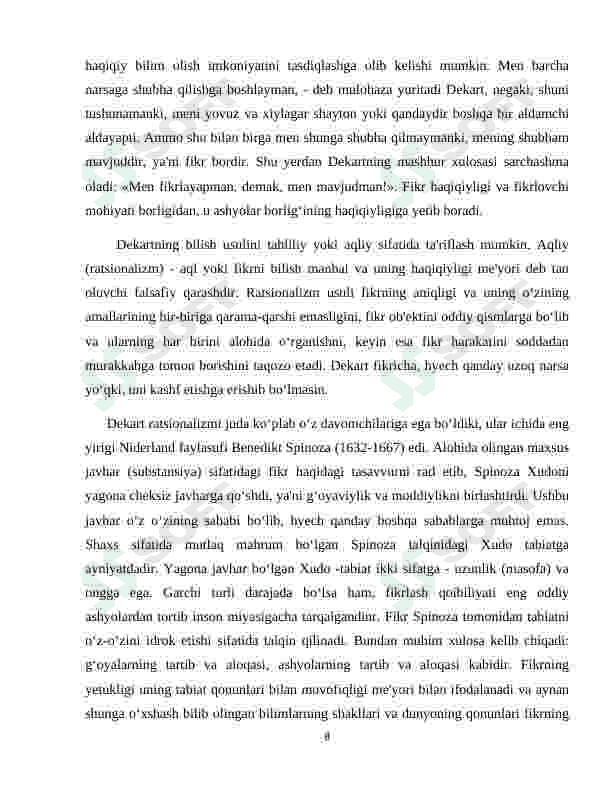 Yevropa mutafakkirlari Platon, Boetsiy, R.Dekart, D.Yumning falsafaga oid qarashlari qiyosiy taxlili 8
