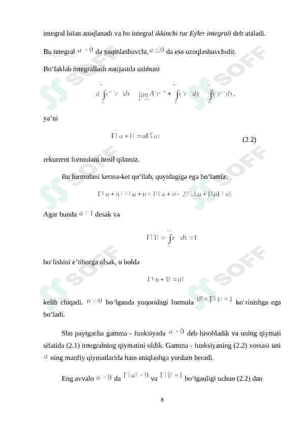 Betta va gamma funksiyalar va ularning xosslari, ular orasidagi bog’lanish 8