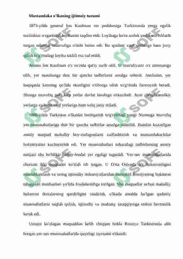 Chor Rossiyasining istilosi va mustamlakachilik tizimining o'rnatilishi 8
