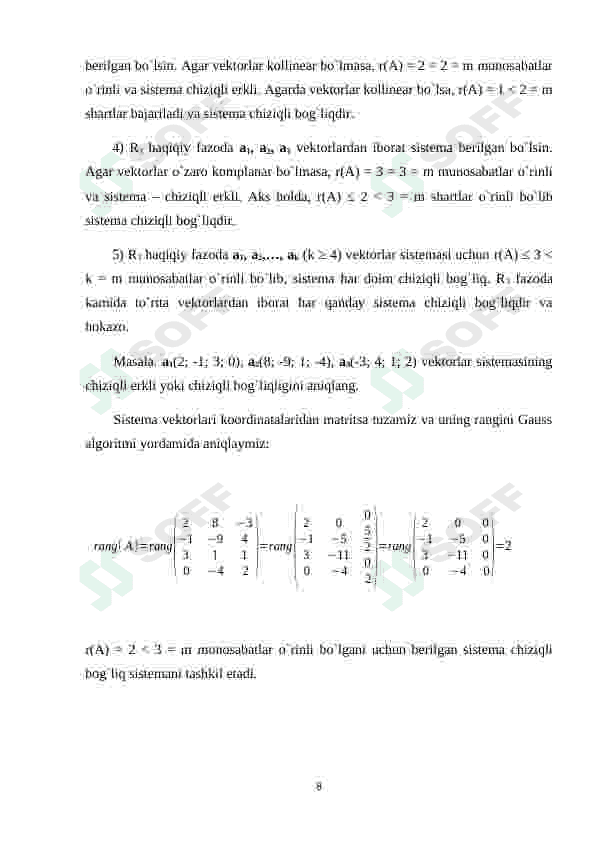 chiziqli erkli va chiziqsiz bog'lanishli vektorlar 8