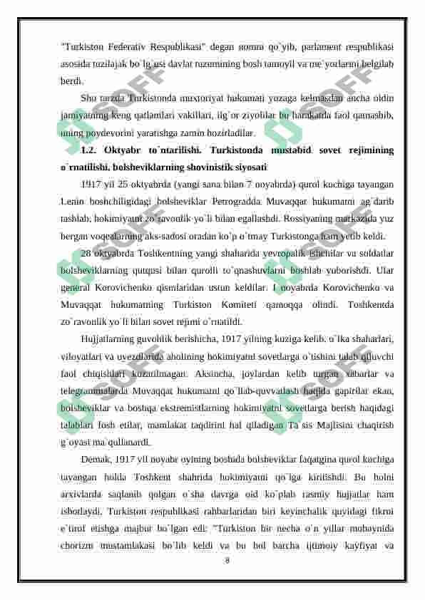 Sovet hokimiyatiga qarshi Farg’ona vodiysidagi qurolli harakatlarning yetakchilari va ularning faoliyati 8