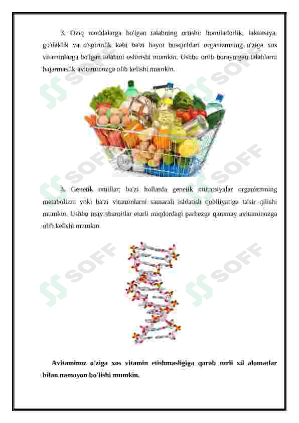 Nasliy avitaminozlar. Tabiy va sun'iy vitaminlarni metabolizmi va ekskretsiyalanishi 8